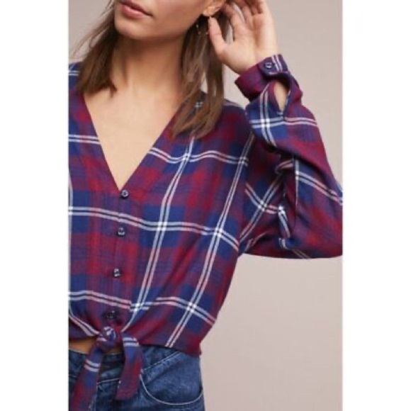 Rails Sloane Plaid Front Tie Cropped Shirt - Picture 2 of 11